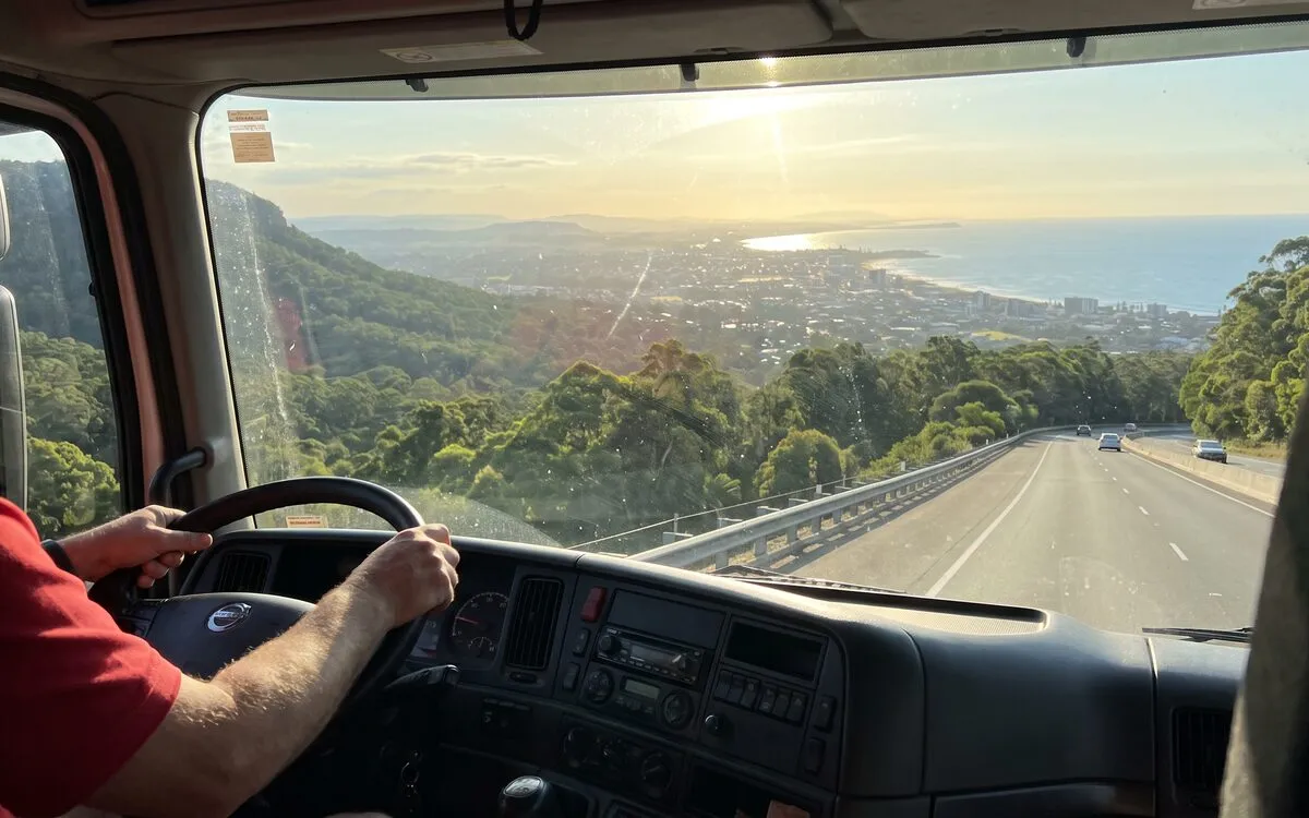 The road descending Mount Ousley towards Wollongong and the coast