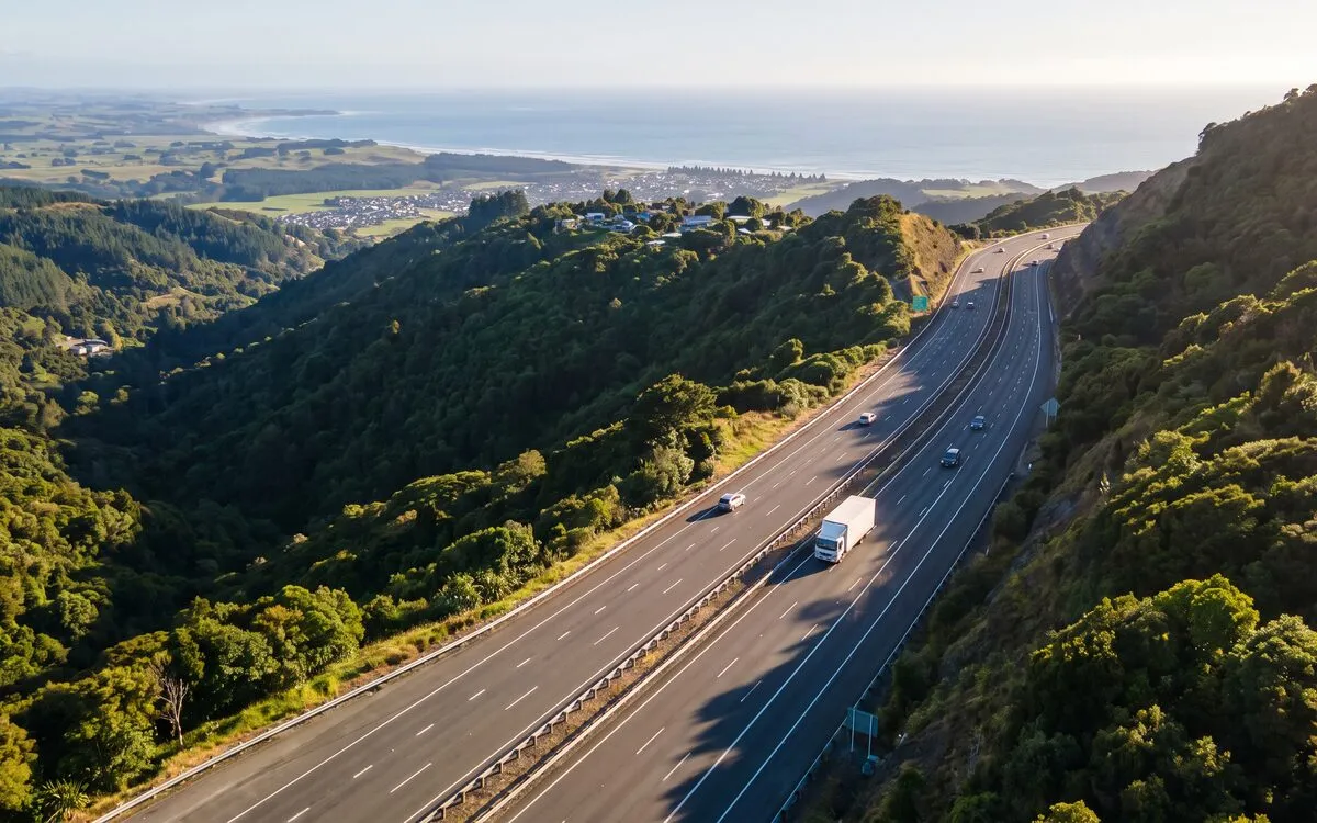 The motorway descending the escarpment towards Wollongong and the coast