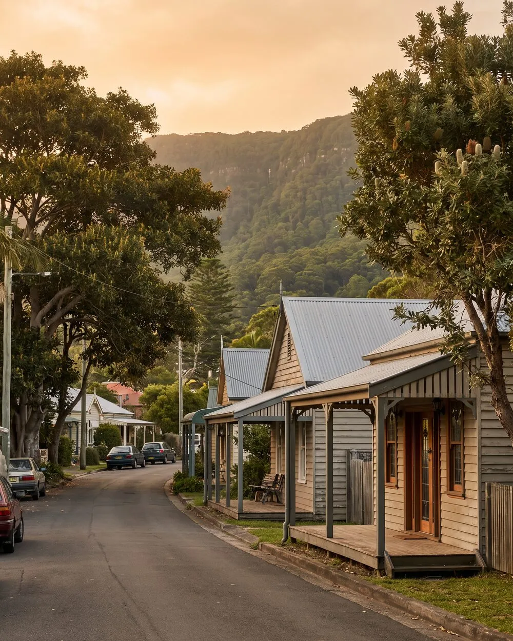 Weatherboard houses in a leafy northern Illawarra beach village